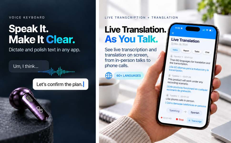 Live transcription and translation on a phone